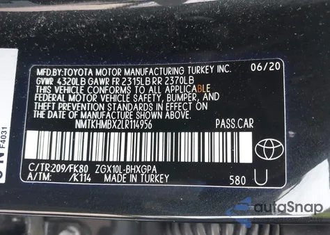 2020 Toyota C-Hr Xle из США, поврежденный, VIN NMTKHMBX2LR114956